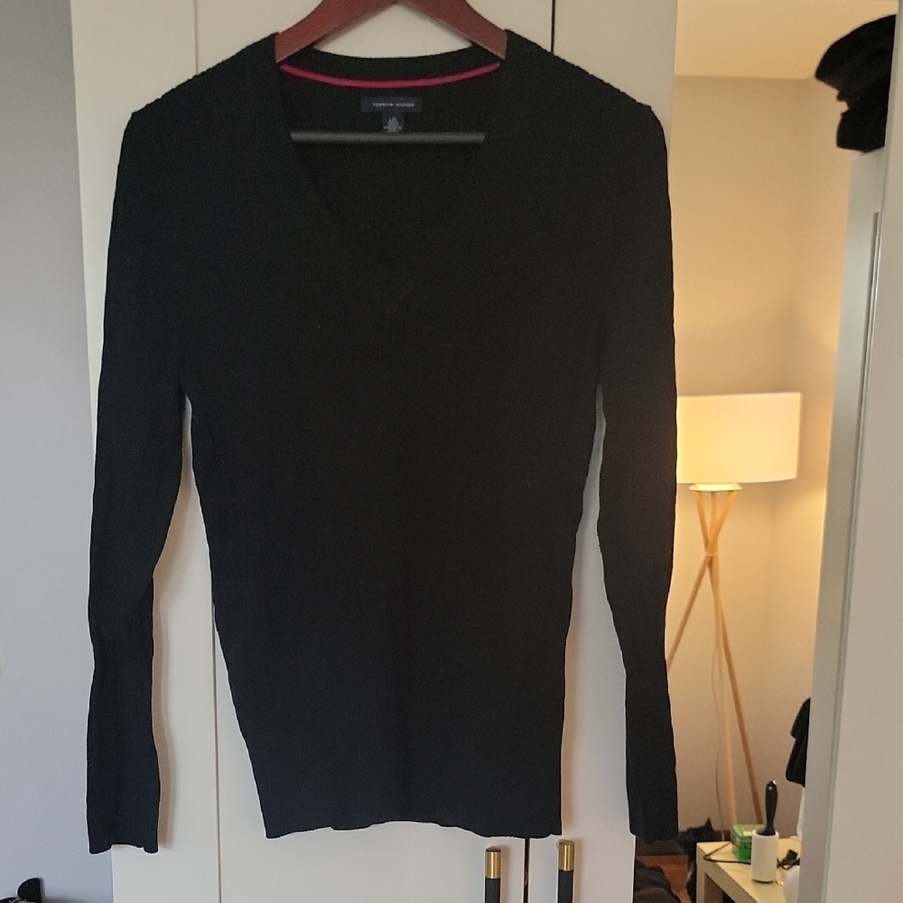 Calvin Klein Black V-Neck Sweater with Fine Knit Texture